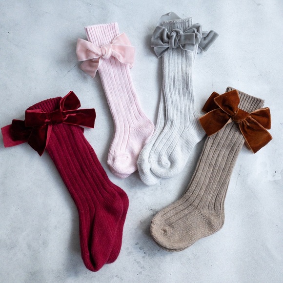 no brand Other - Knitted knee socks velvet bow kids girls 12-24m S